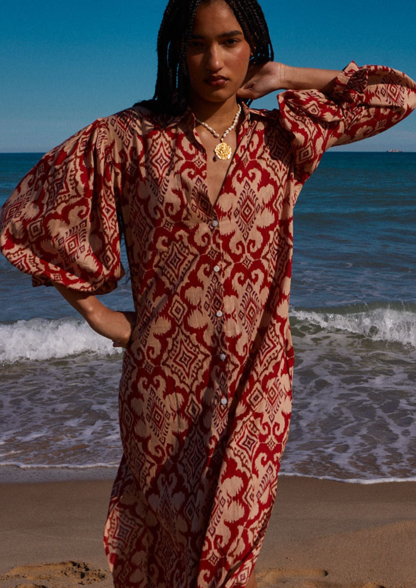 knee length dresses for ladies Green Circle Silk Ikat Kimono Dress main image 0