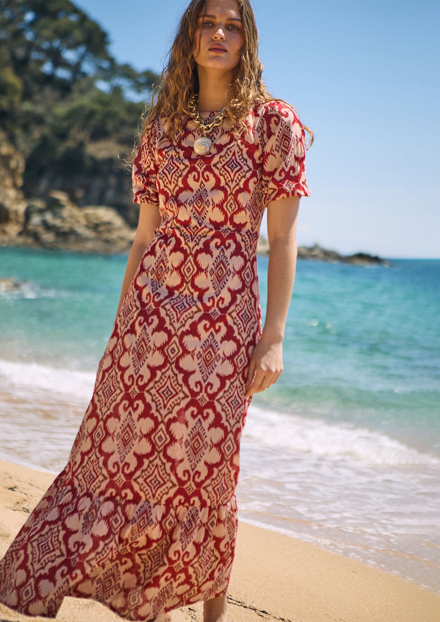 chinese dress ladies Pomegranate | Ikat Very Peri Strappy Sleeveless Dresss | 100% Cotton main image 1