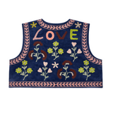 Chaleco bordado Love azul medio