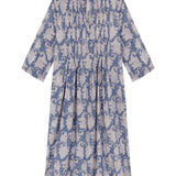 Vestido Pliegues Paisley Azul Ceniza