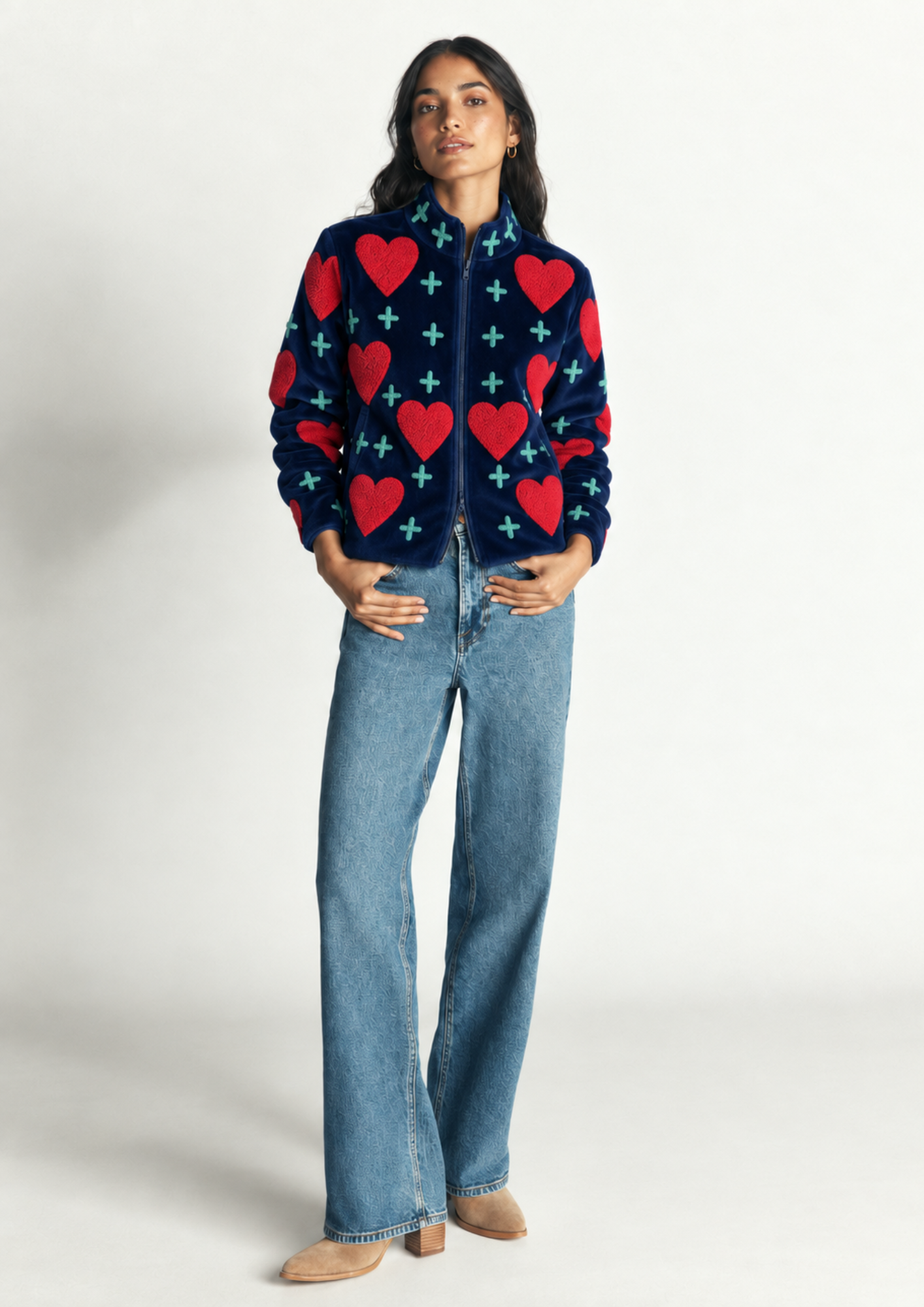 Blouson brodé Love rouge