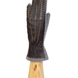 Gray and brown leather glove 