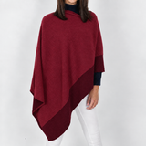 Poncho Cashmere Ava Bicolor granate y franja grante oscura