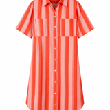 Orange Striped Shirt Dress