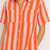 Orange Striped Shirt Dress