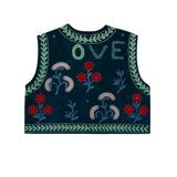 Love embroidered vest, medium blue