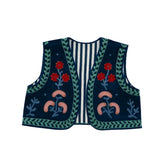 Love embroidered vest, medium blue