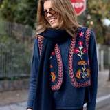 Love embroidered vest, medium blue