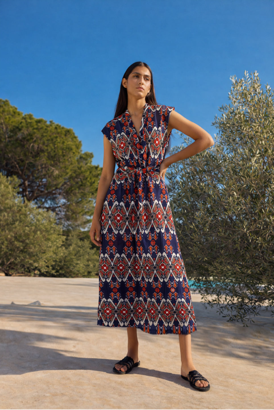 Vestido midi cruzado Ikat