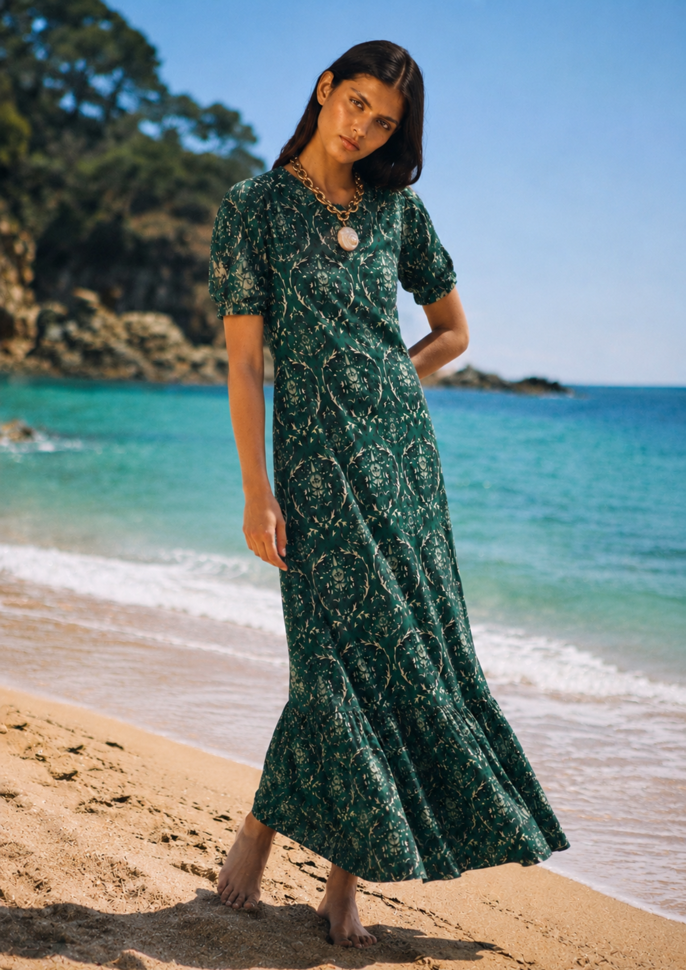 Vestido Saler Damasco Verde