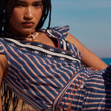 Top Stripes Azul Bordado