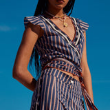 Top Stripes Azul Bordado