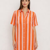 Orange Striped Shirt Dress