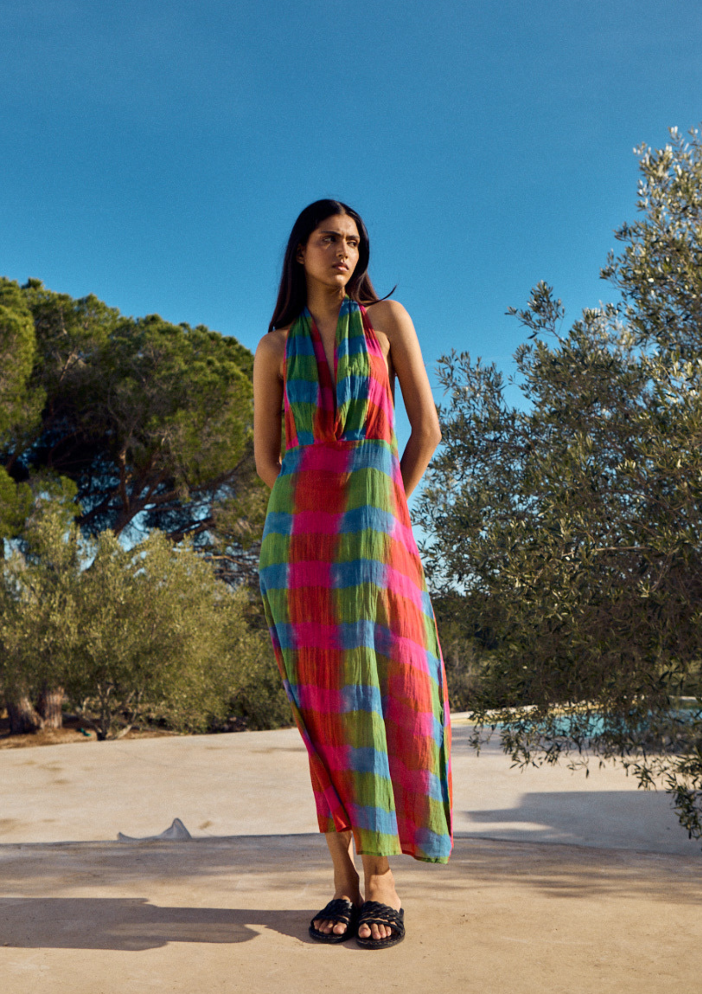 Robe licou tie-dye Madras