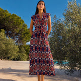 Robe midi portefeuille Ikat